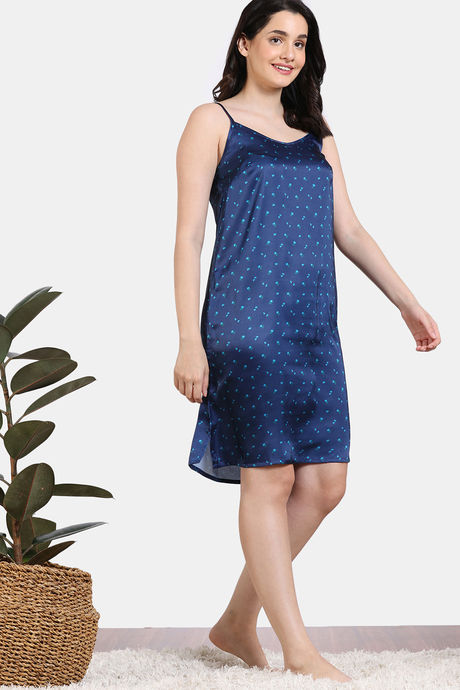 Zivame Silken Promises Woven Knee Length Nightdress - Blue Opal — image 3
